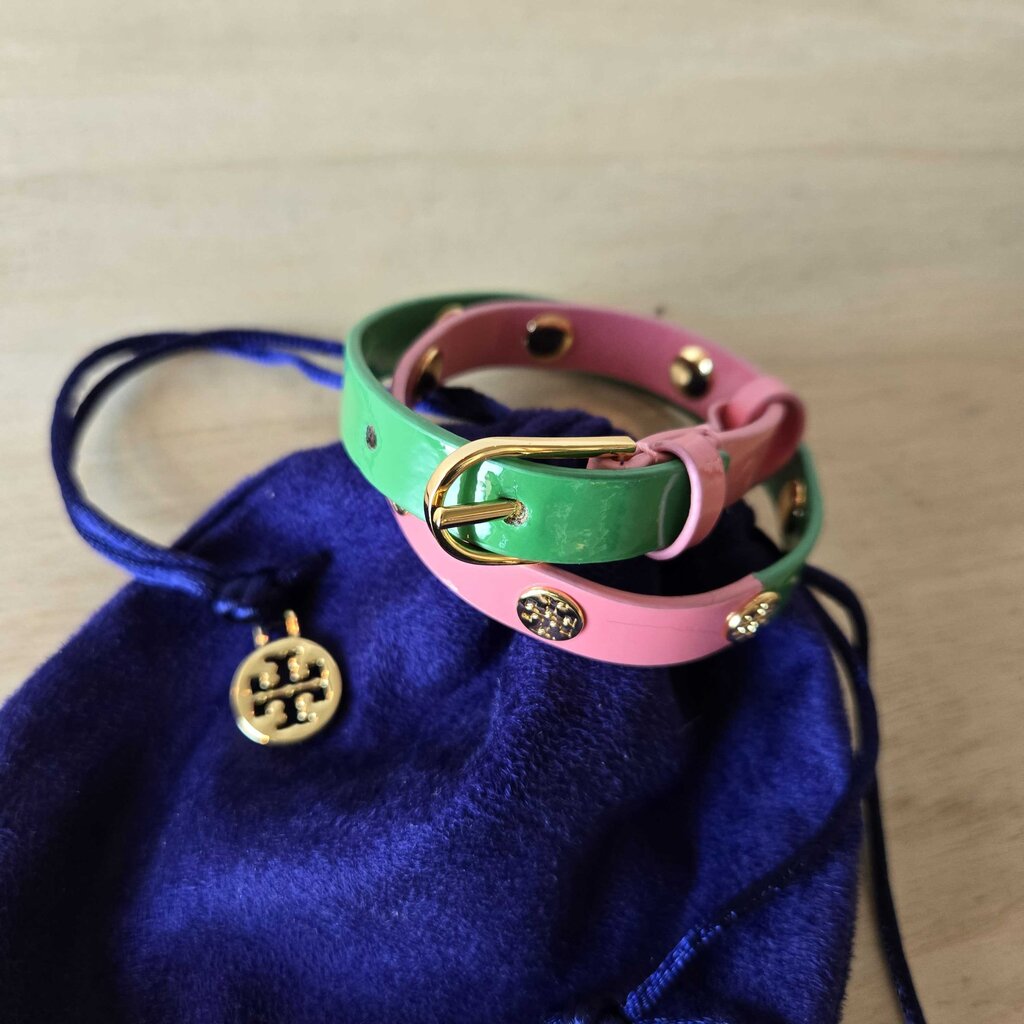 TORY BURCH logo stud dble wrap bracelet