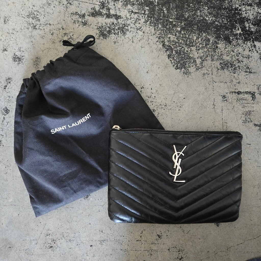 YSL saint laurent SMALL CHEVRON zip pouch