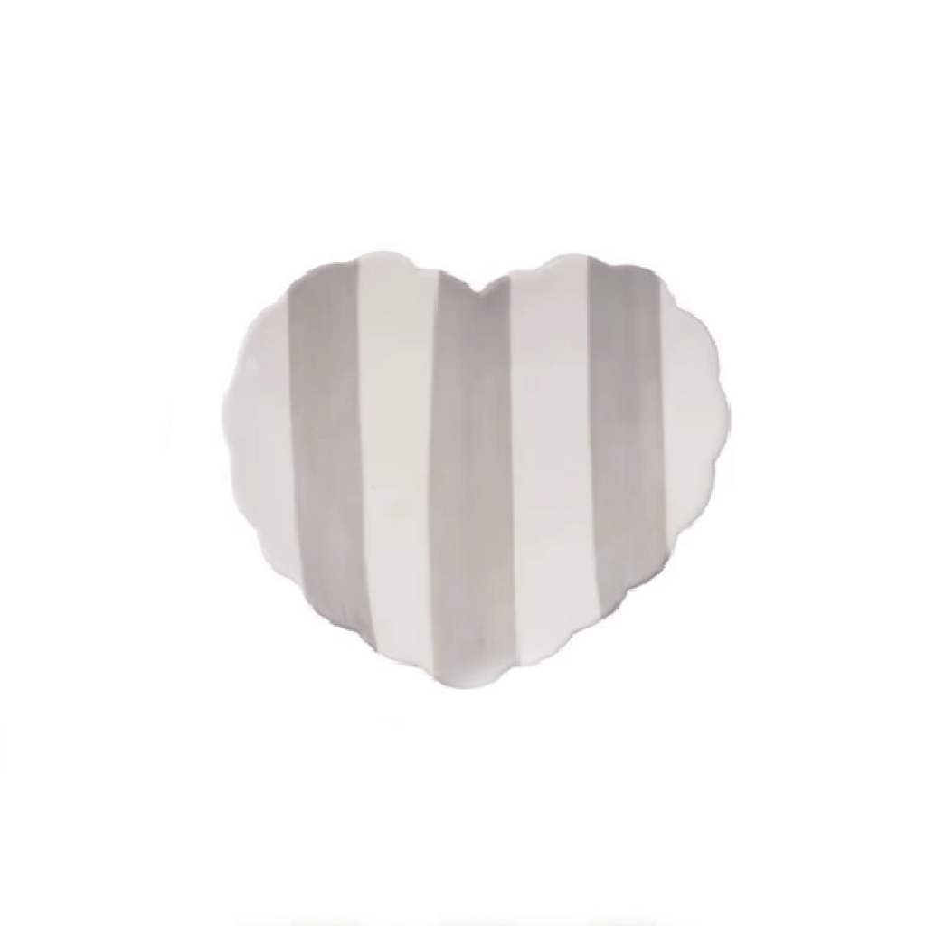 GREY Hand-Painted Striped Heart Dish