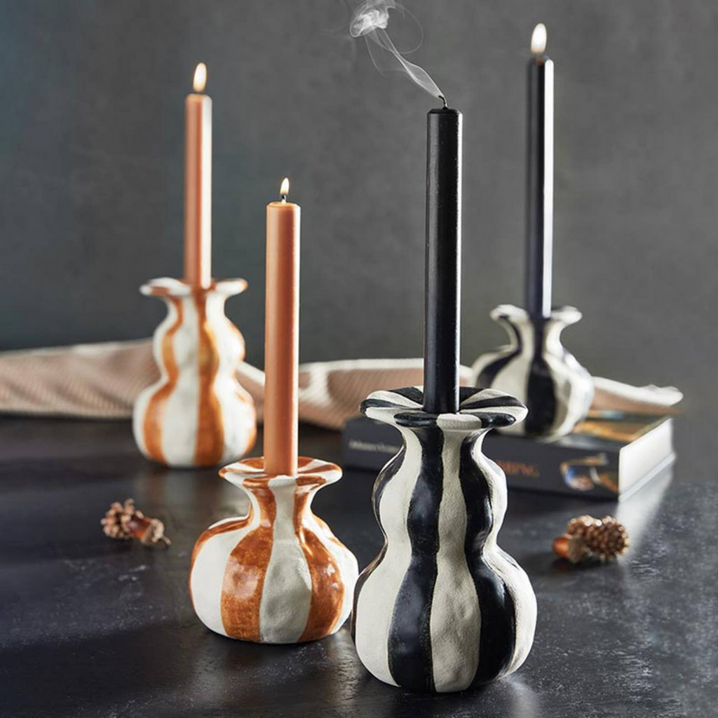 LARGE Striped Ceramic Candle Holder
