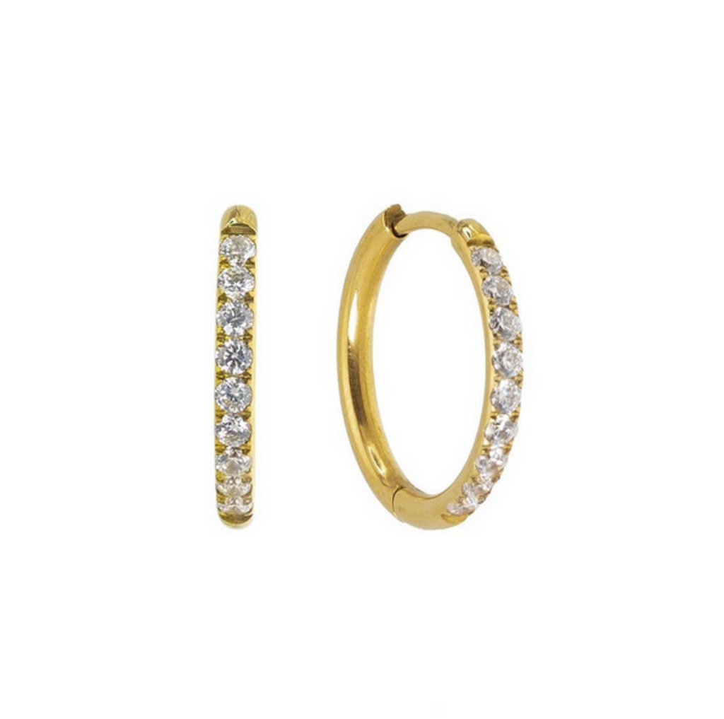 Waterproof Gold 18mm Diamond Hoops