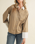 MEDIUM Brown Wide Cuff Button Down