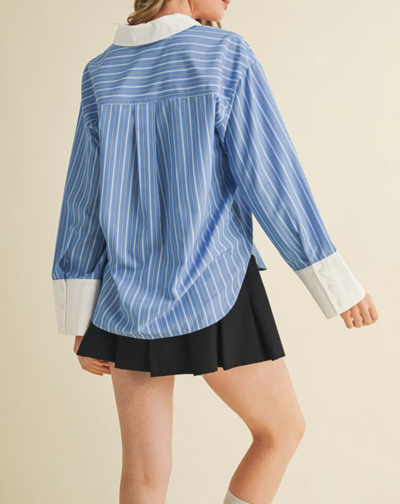 SMALL Blue Wide Cuff Button Down