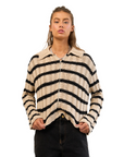 SMALL/MED Brown Stripe Knit Zip-Up Sweater