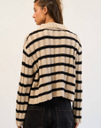 SMALL/MED Brown Stripe Knit Zip-Up Sweater