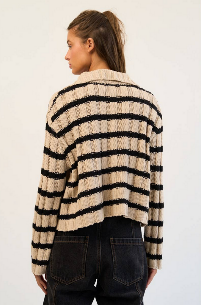 MED/LARGE Brown Stripe Knit Zip-Up Sweater