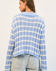 SMALL/MED Blue Stripe Knit Zip-Up Sweater