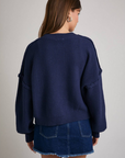 LARGE Navy Waffle Knit Cardigan