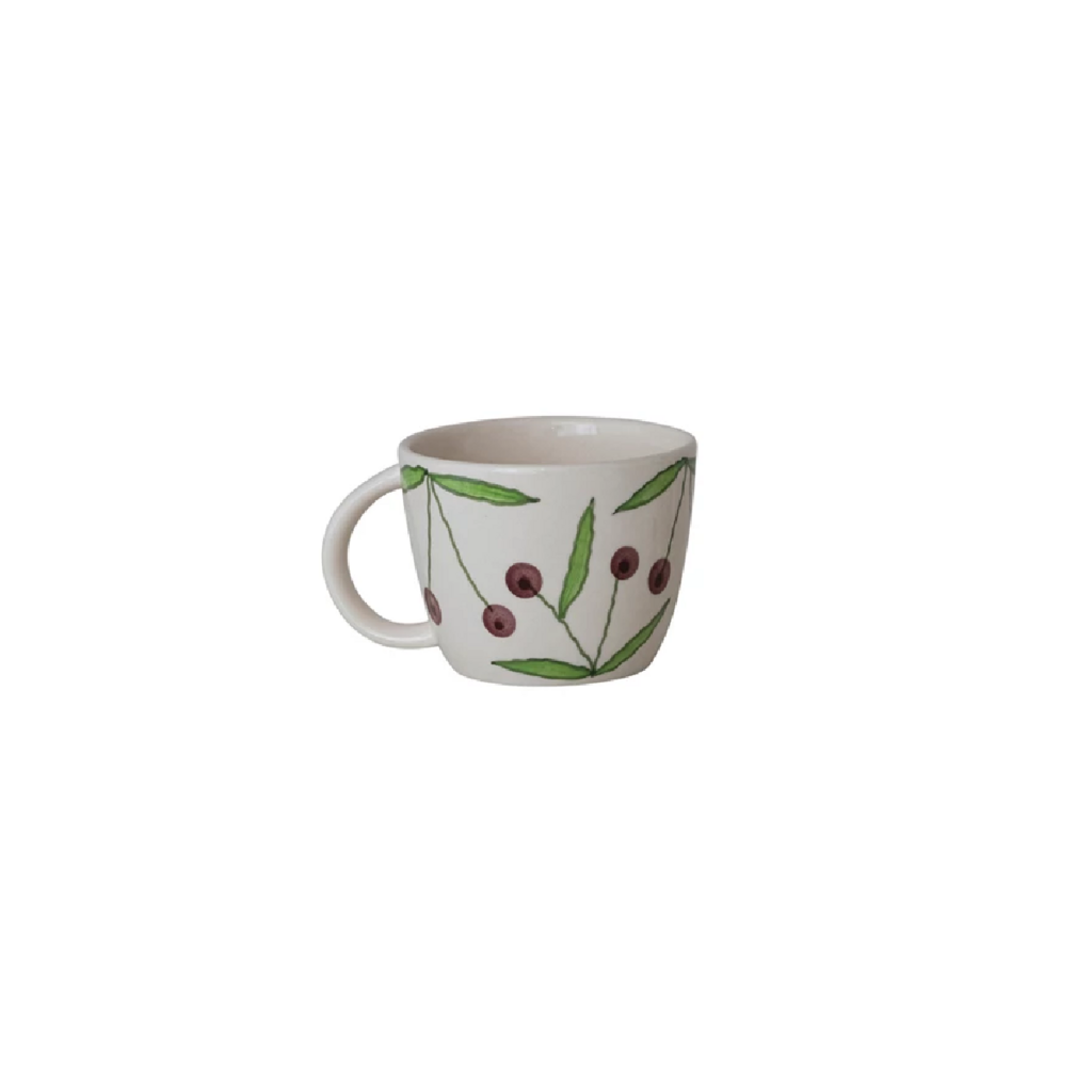 STONEWARE CHERRY MUG cranberry red