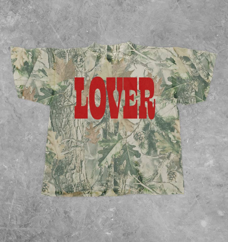 "Lover" Camo Puffy Letter Boxy Tshirt - LARGE