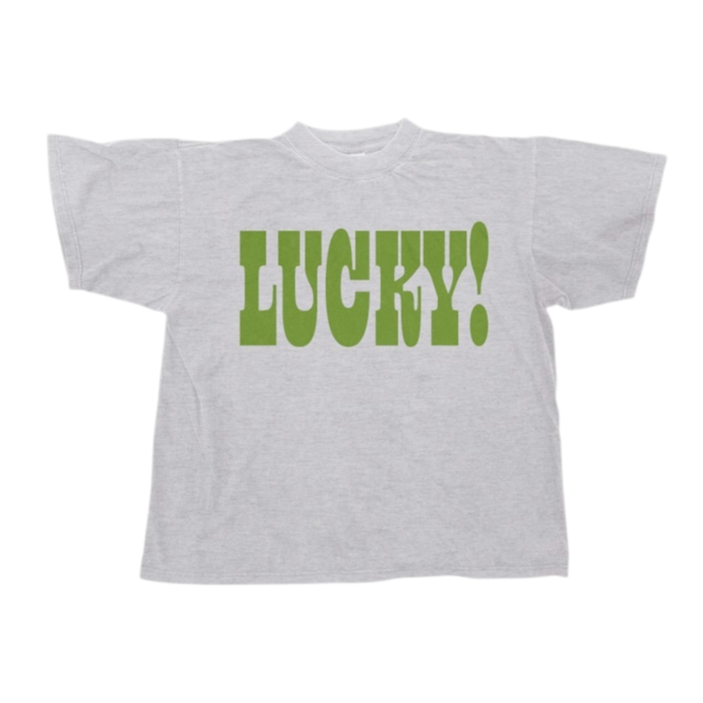 "Lucky!" Puffy Boxy Cotton Ash Grey Tshirt - SMALL