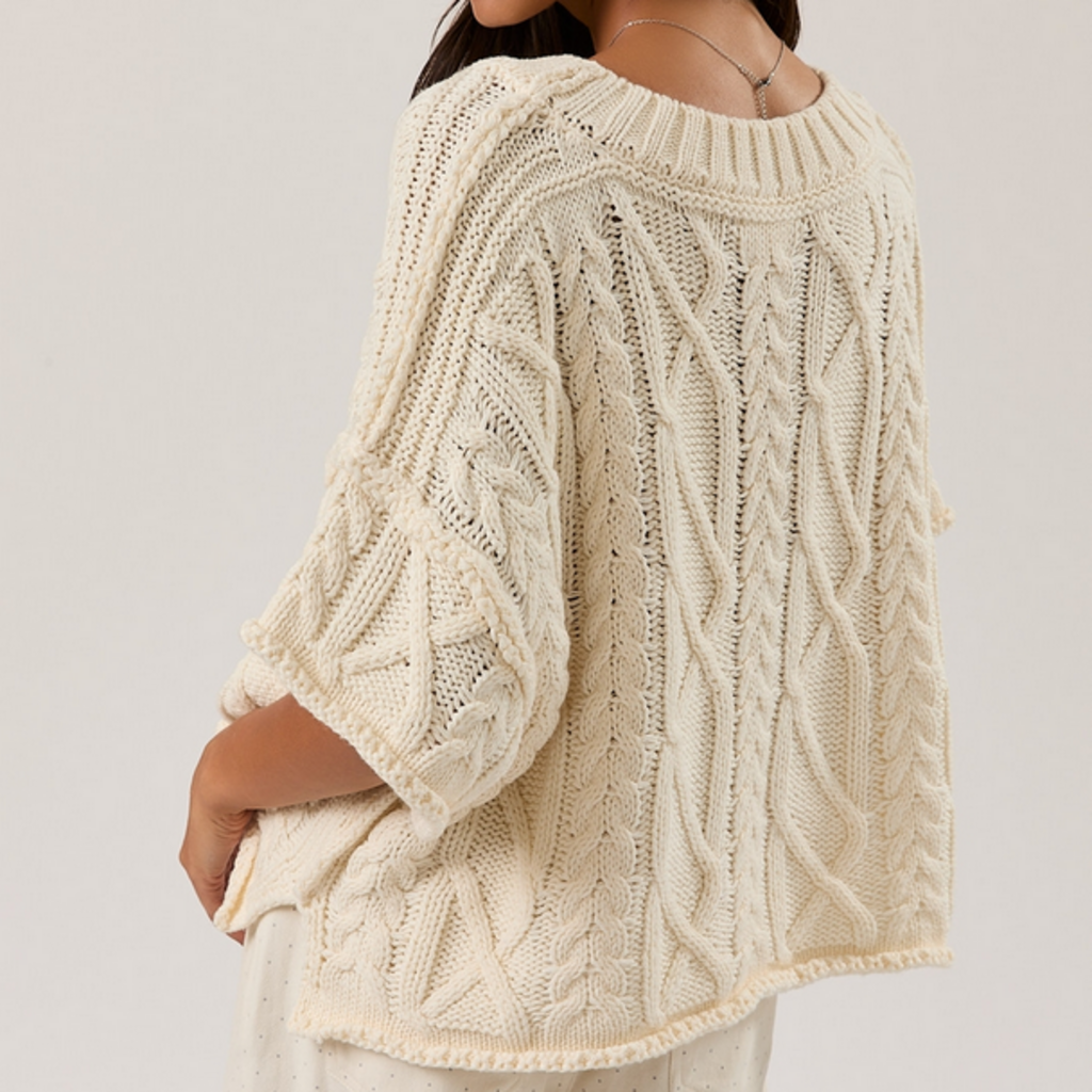 MEDIUM Cream Short Sleeve Cable Knit Sweater