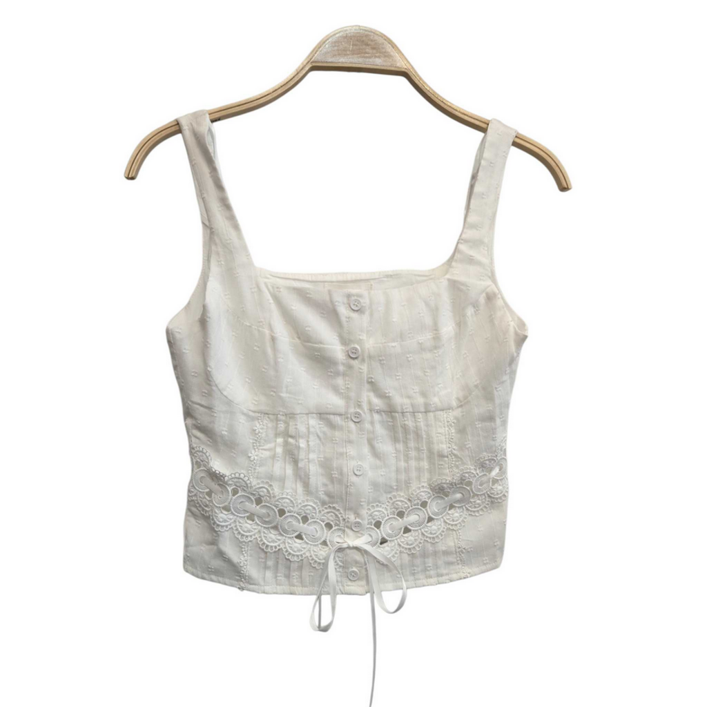 LARGE White Square Neck Tank Top with Lace