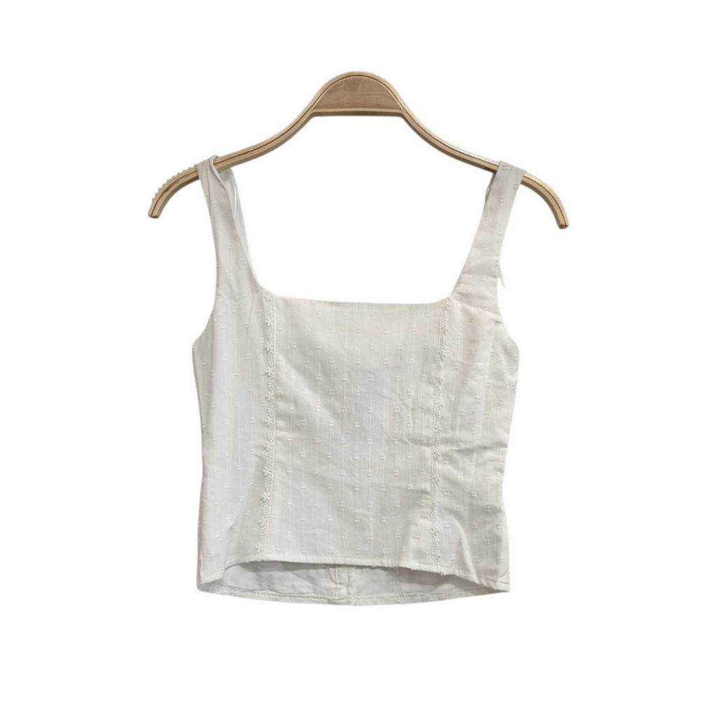 MEDIUM White Square Neck Tank Top with Lace