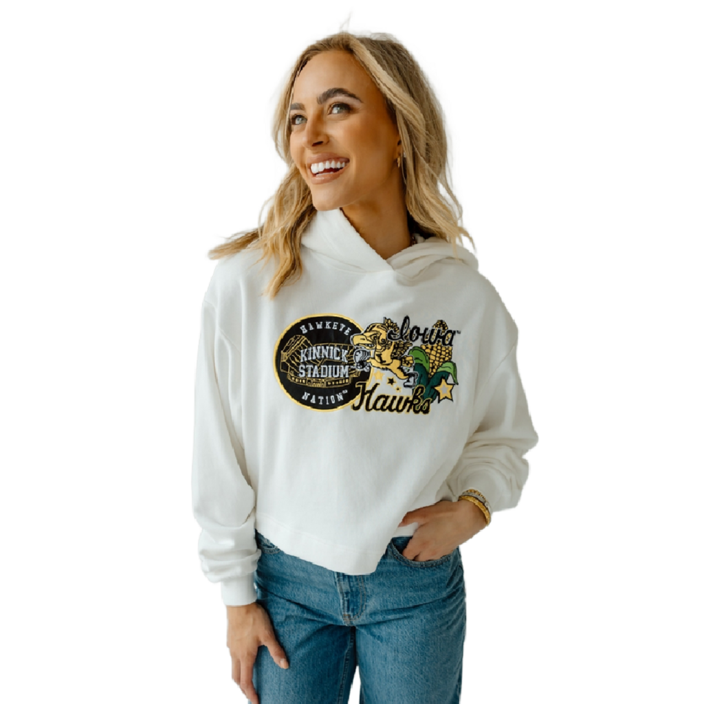 Iowa Layer Patch Luxe Crop Hoodie-SMALL