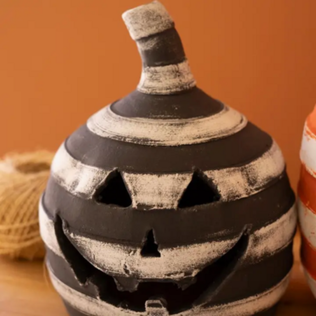 BLACK STRIPE CLAY PUMPKIN