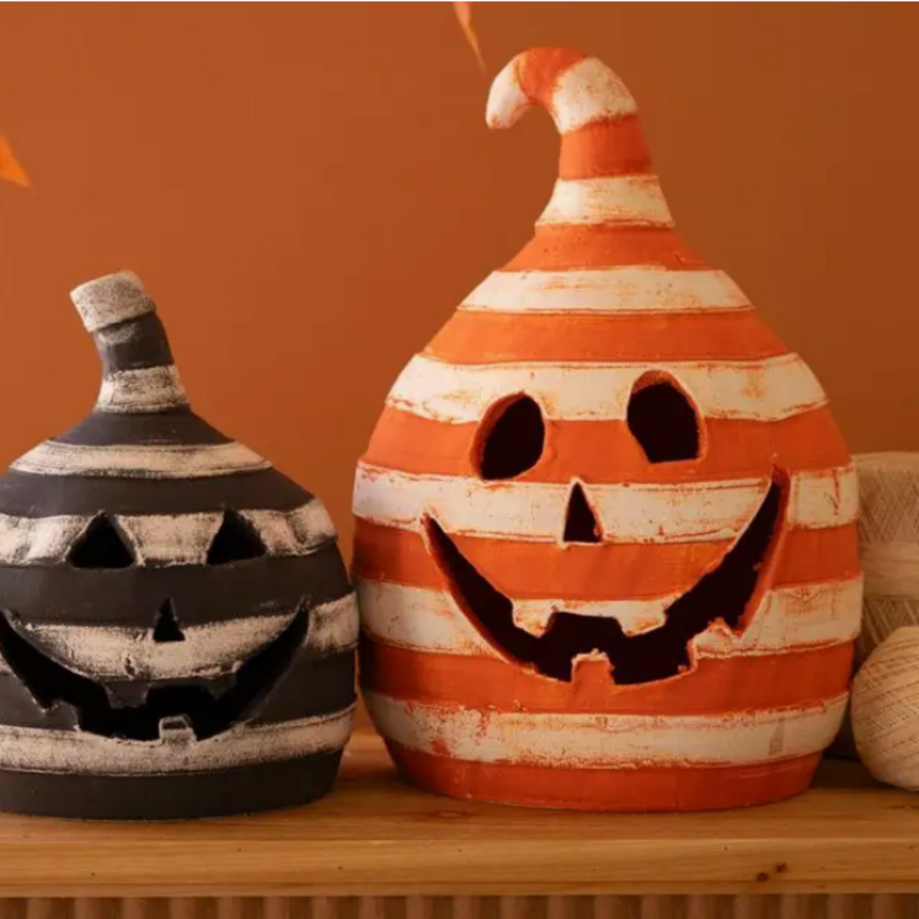 ORANGE STRIPE CLAY PUMPKIN
