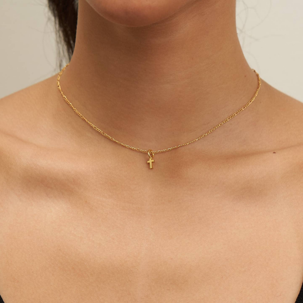 24K Gold Dainty Cross Pendant Necklace