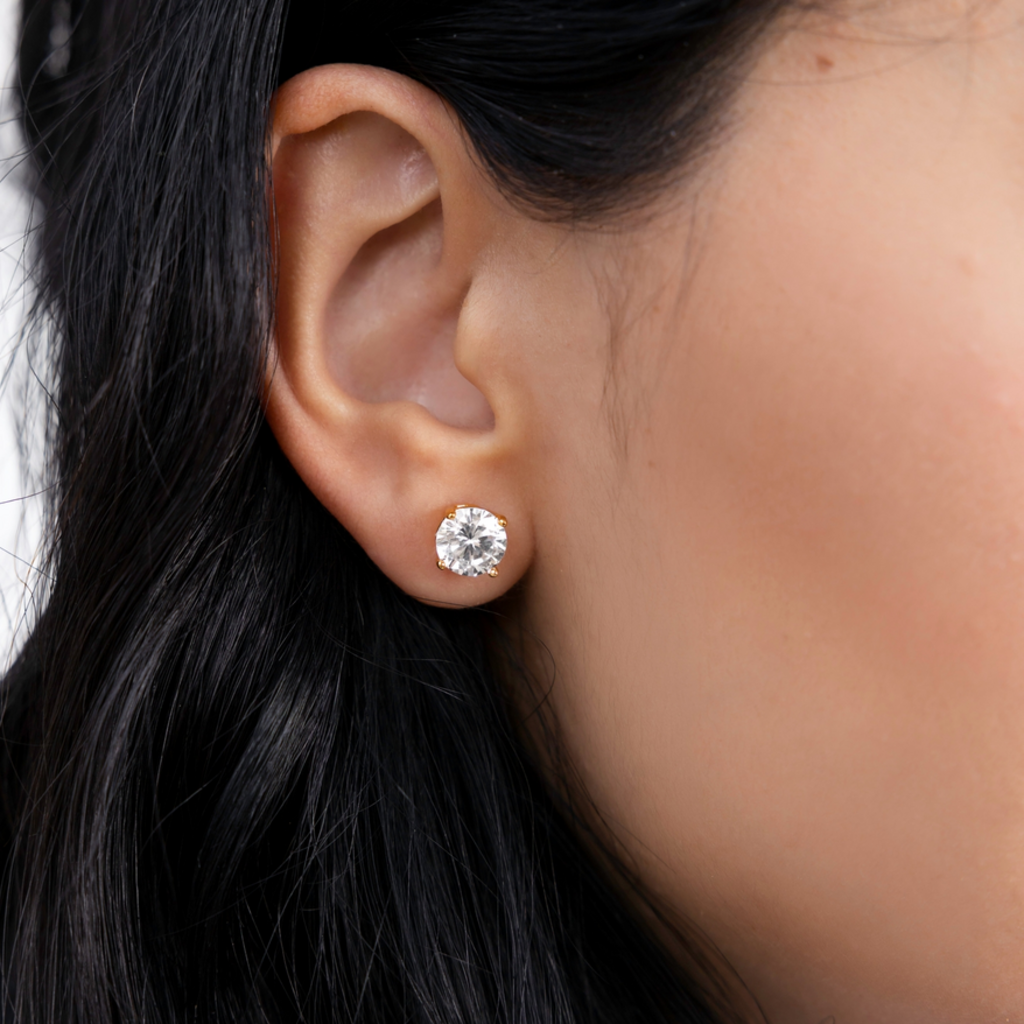 Demi-Fine 8mm Round Solitaire Stud Earrings - Gold
