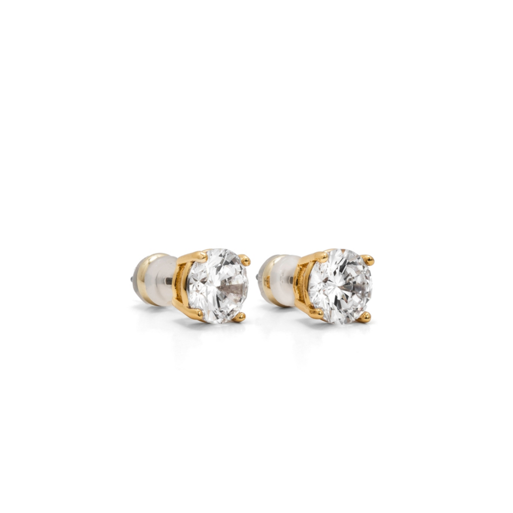 Demi-Fine 8mm Round Solitaire Stud Earrings - Gold