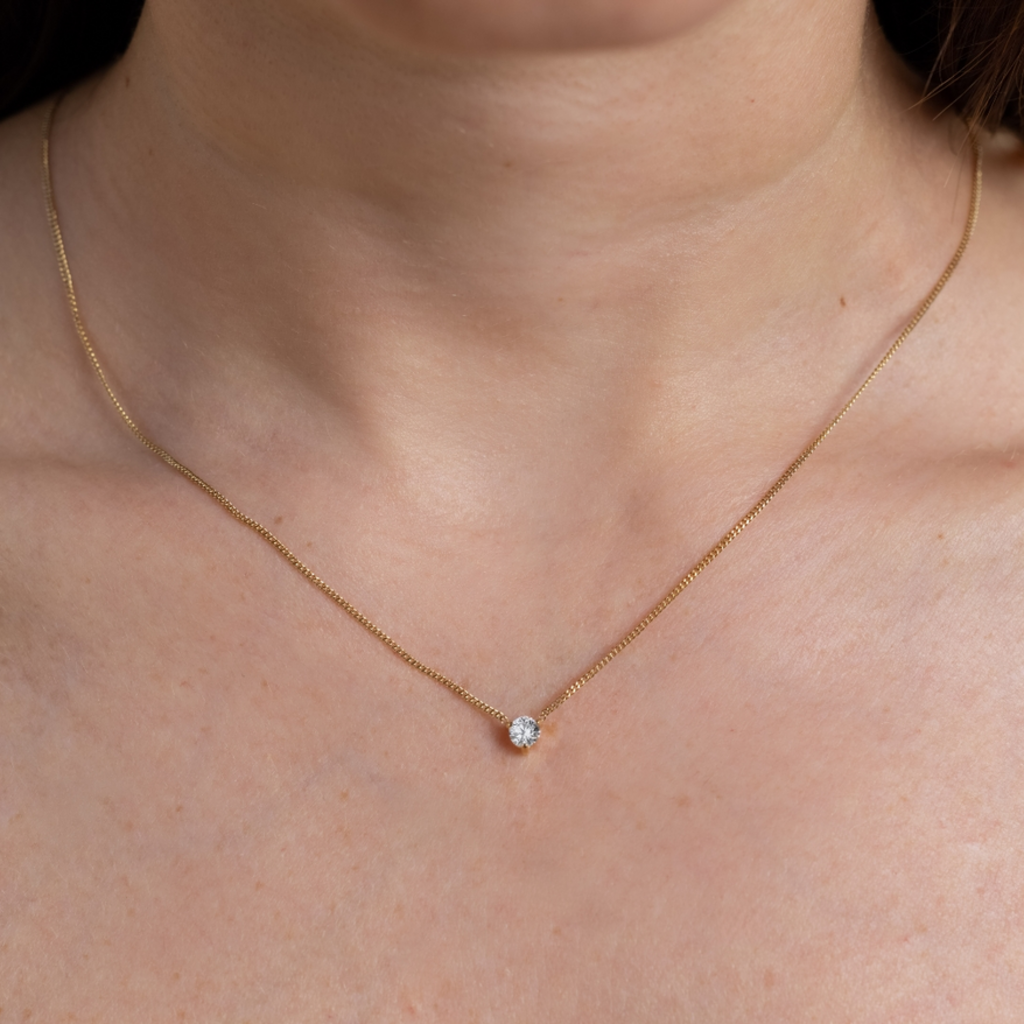 Waterproof 4mm Round Brilliant 5A Cz Solitaire Necklace