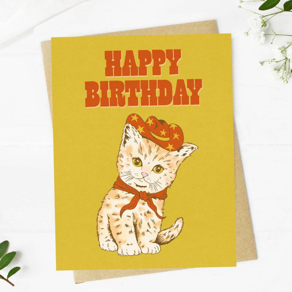 Happy Birthday Cowboy Cat - Greeting Card