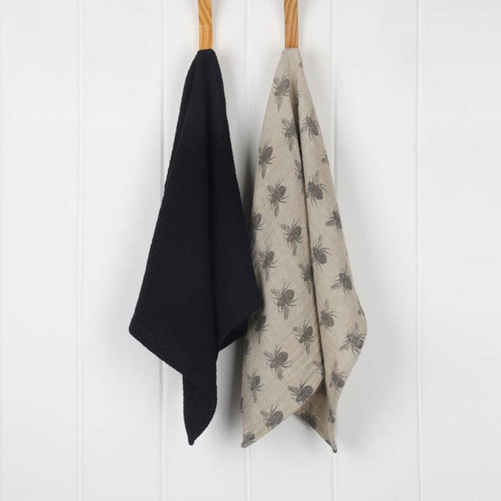 HONEY BEE set of 2 towels CHARCOAL+TAUPE