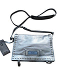 PRADA ETIQUETTE STUDDED silver LEATHER retail 2390.00