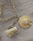 RARE vintage CHANEL COCO CHAPEAU + QUILTED HANDBAG CHARM NECKLACE