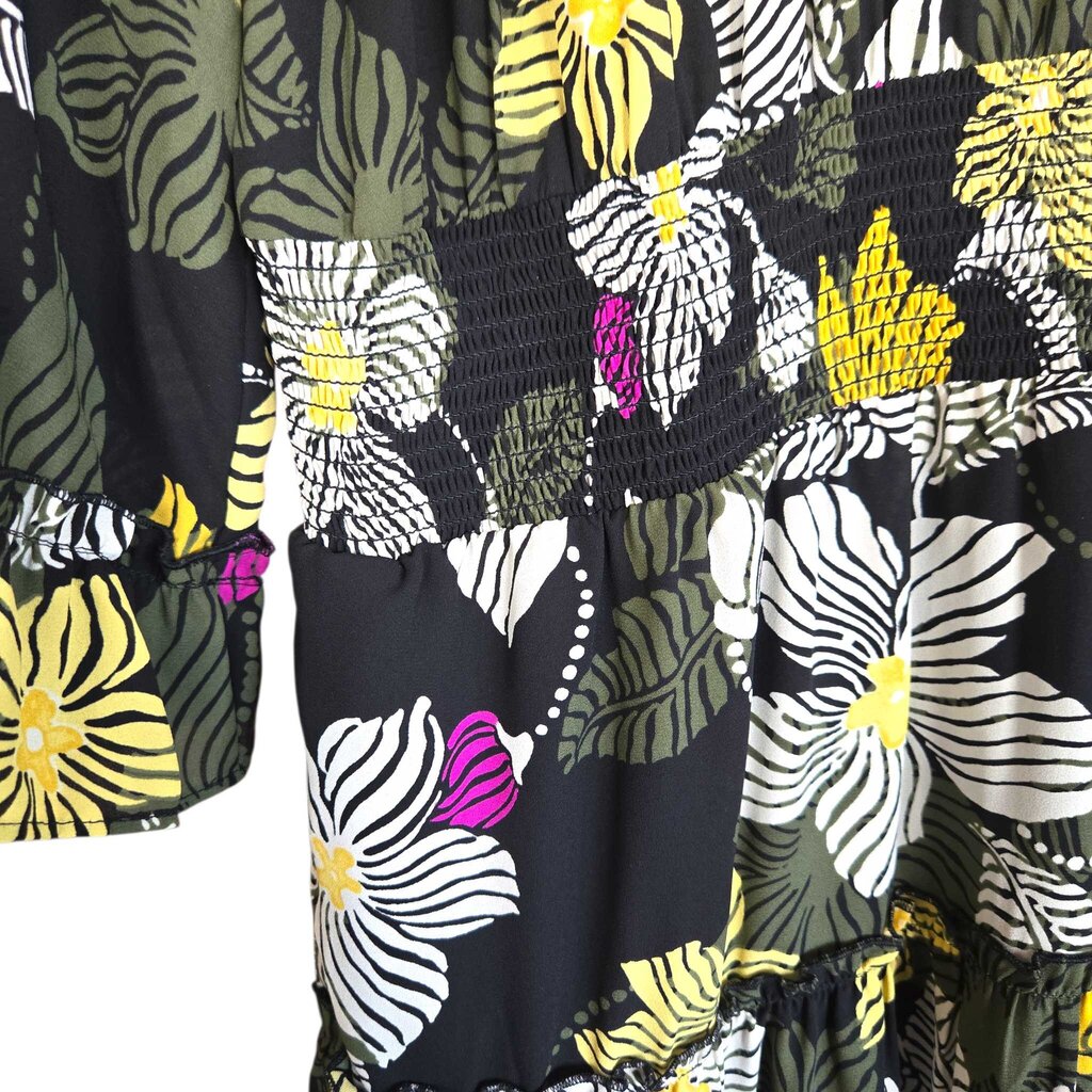 CHICO'S BOTANICAL RUFFLE DRESS SZ 8