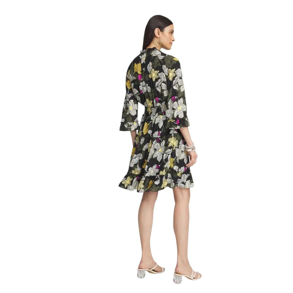 CHICO'S BOTANICAL RUFFLE DRESS SZ 8