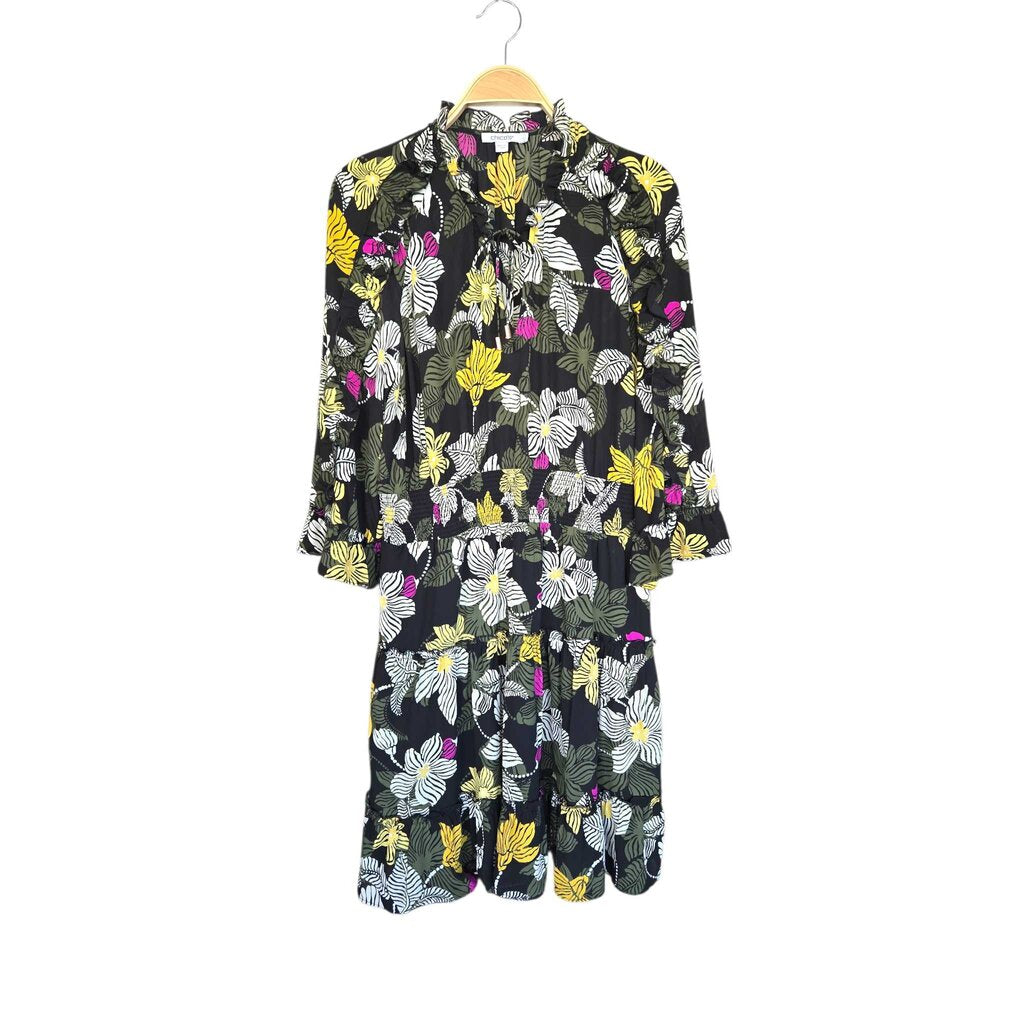CHICO'S BOTANICAL RUFFLE DRESS SZ 8