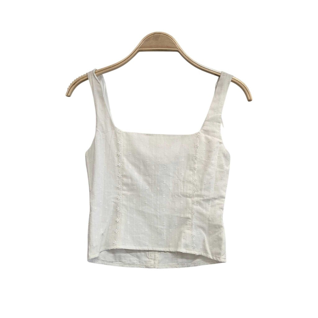 XS White Square Neck Tank Top with Lace