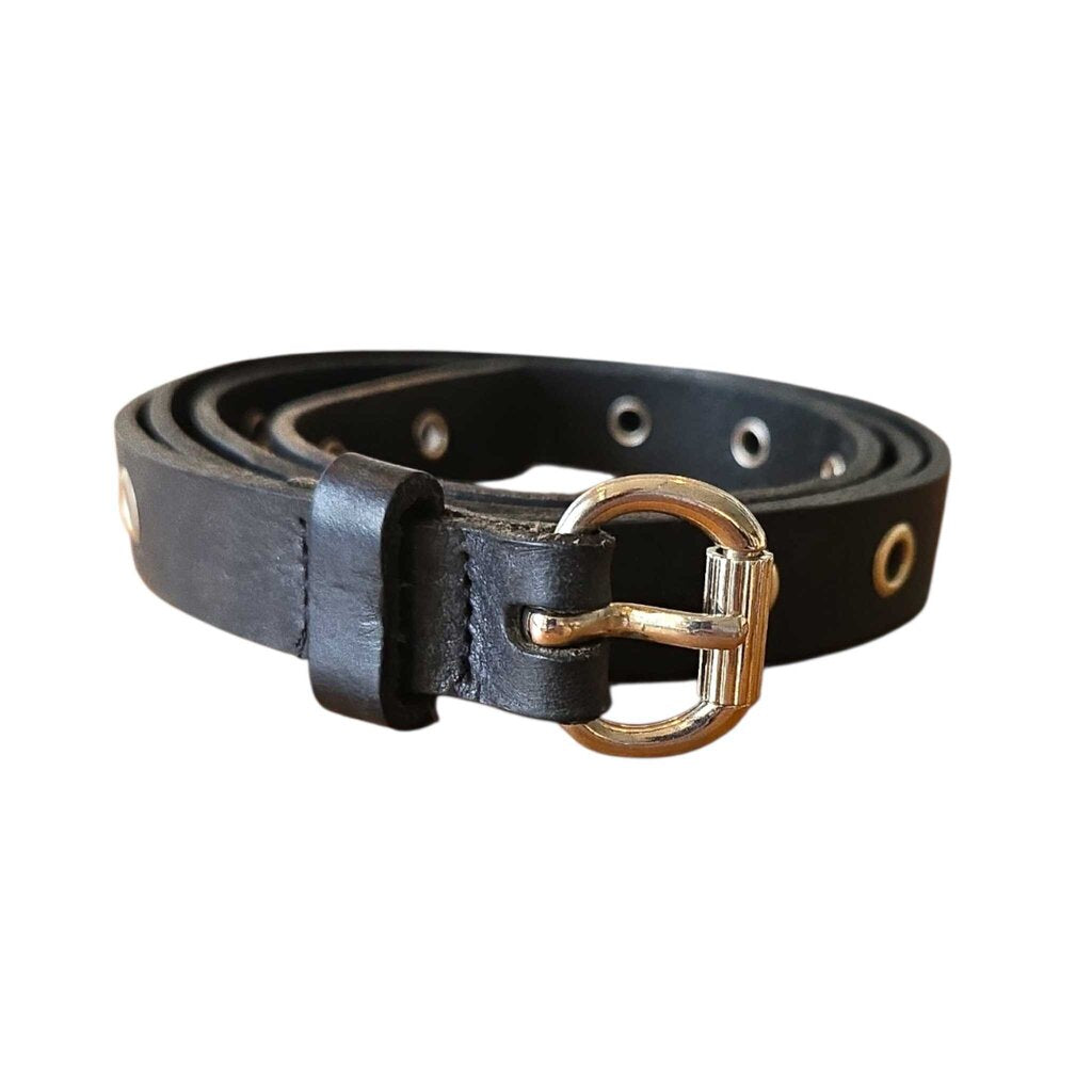 SKINNY BLACK LEATHER BELT SZ XL